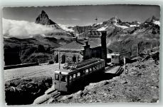 Gornergrat 1966 Foto AK Zahnradbahn Gornerbahn Bahnhof Matterhorn