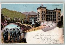 Thun Kaserne Unifomr Kanone Lithographie Militär Schweiz 1901 Gebrauchsspuren