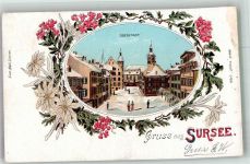 6210 Sursee 1901 Winterlithographie Oberstadt Glimmerauflage
