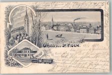 9000 St. Fiden 1901 Lithographie Bahnhof Eisenbahn Kirche Landwirtschaft