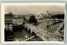 8000 Zürich 1932 Foto AK Bahnhofsbrücke Straße Limmat