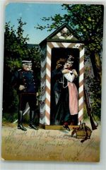 Luzern Lucerne Feldpost Kom. V/89 Wachhaus Abschied Uniform Militär Schweiz Lithographie / Künstlerkarte