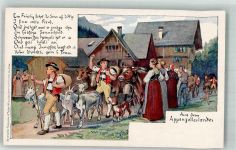 1900 Lithographie / Künstlerkarte Aus dem Appenzellerland, Auftrieb Senner Ziegen Rinder sign Victor Tobler