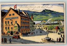8640 Rapperswil SG 1920 Künstlersteindruck Hotel Hirschen Eisenbahn Auto