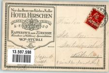 8640 Rapperswil SG 1920 Künstlersteindruck Hotel Hirschen Eisenbahn Auto