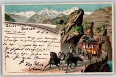 Chur Coire Postkutsche Ort lt. Stempel Postkutsche Schweiz 1899 Lithographie
