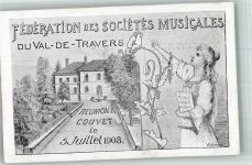 2105 Travers Radierung Sänger - Muskikfest 1908 Val de Travers
