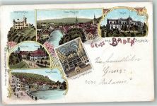 5400 Baden 1899 Lithographie Burg Schartenfels ref. Kirche Casino Kath. Kirche