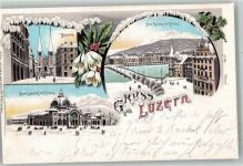 6000 Luzern Lucerne 1899 Winterlithographie Bahnhof mit Pilatus Hof- Neue Brücke