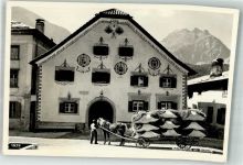 7550 Scuol Schuls 1960 Foto AK Dorfpartie Pferdewagen Heuernte