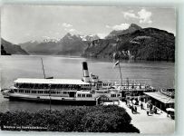 Brunnen Raddampfer Schiller am Anleger auf dem Vierwaldstättersee Photoglob 2025 Binnenschiff Foto AK