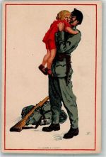 Soldat mit Kind Militär Schweiz 1918 Lithographie