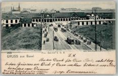 Basel Bâle Prov. Bahnhof S.B.B. Straßenbahn Bahnhof Schweiz 1902 Foto AK