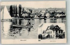 8708 Männedorf 1908 Foto AK Hotel Löwen Ruderboot Segelboot