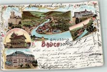 5400 Baden 1897 Lithographie Burg Schartenfels Gasthaus Chalet Berna Grand Hotel Pariie a.d. Limmat Casino