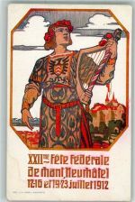 2000 Neuchâtel Neuenburg Gebrauchsspuren XXII. Fete Federale de Chant1912 Lithographie