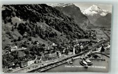 6454 Flüelen 1957 Foto AK Vierwaldstättersee Bahnhof Kirche Hafen Hotel