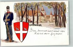 Colombier NE Uniform Soldat Wappen Militär Schweiz Lithographie