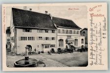 8570 Weinfelden 1904 Foto AK Hotel Traube Kutschen Brunnen
