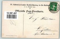 9000 St. Gallen S. Gallo Lithographie / Künstlerkarte sign. Bächtiger IV. Schweiz. Katholikentag 1913