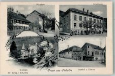 2542 Pieterlen 1909 Foto AK Schloss Gasthaus zum Löwen Schulhaus Pfarrhaus