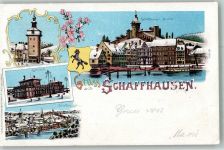 8200 Schaffhausen Sciaffusa 1901 Winterlithographie Bahnhof Munot