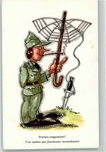 sign. Naef Humor Eine Station die normal funktioniert P.Z. 592 Militär Schweiz Künstlerkarte