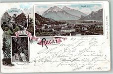 7310 Bad Ragaz 1894 Lithographie Bad Pfäffers Taminaschlucht Vorläufer