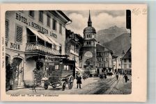 Altdorf UR Postkutsche Hotel zum schwarzen Löwen Tell- Denkmal Turm Postkutsche Schweiz 1903 Foto AK