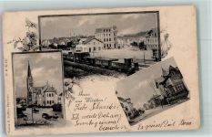 8620 Wetzikon ZH 1909 Foto AK Bahnhof Eisenbahn Kirche Straßenansicht