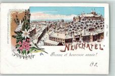 2000 Neuchâtel Neuenburg 1900 Gebrauchsspuren Winterlithographie beschnitten