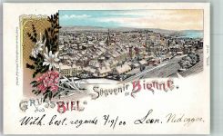 2500 Biel/Bienne 1900 Winterlithographie mit Glimmerauflage