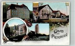 2542 Pieterlen 1913 Foto AK Feldpost Batt.Campagnie Kirche Schloss Gasthaus zum Sternen Schulhaus