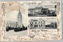 8555 Müllheim TG 1908 Foto AK Gasthaus zur Traube Kirche Primar Schulhaus