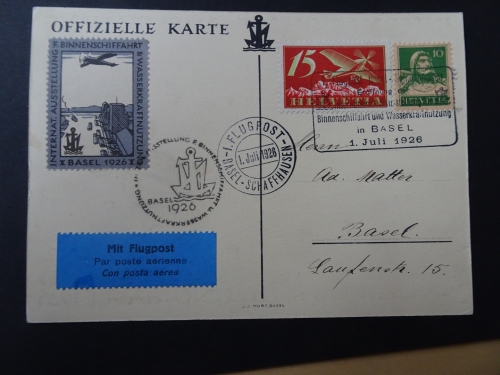 Schweiz Michel 179 Flugpost Basel-Schaffhausen 1926+AK
