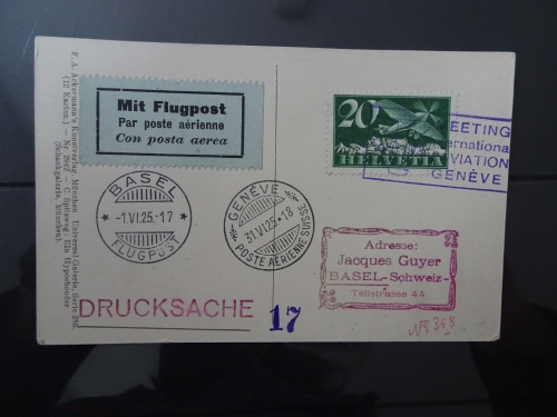 Schweiz Michel 213 Flugpost Bsael-Luzern 1926