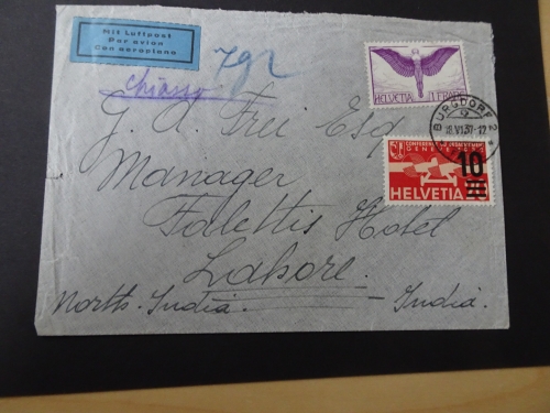 Schweiz Michel 191+291 Flugpost nach Indien