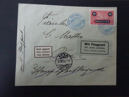 Schweiz Michel 183 Flugpost Mustermesse Basel-Bern 1924