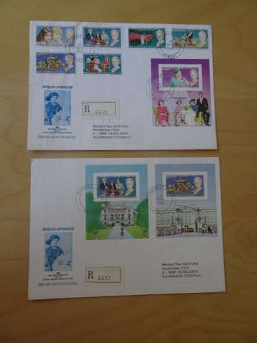 Zentralafrikanische Republik Michel 1147/52 und Blocks FDC Queen Elisabeth