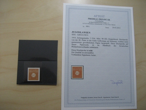 Jugoslawien 98 DD Druckprobe Attest Zrinjscak