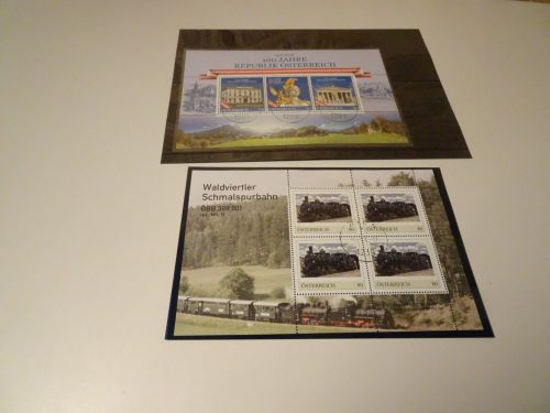 Österreich 2 personalisierte Kleinbogen u.a. Waldviertler Bahn