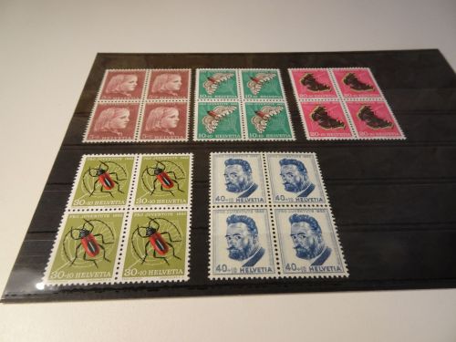 Schweiz Michel 588-592 Pro Juventute 1953 Viereblocks postfrisch