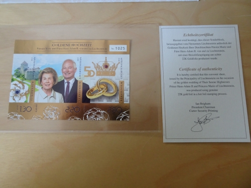 Liechtenstein 2017 Block 29 B ungezähnt Goldene Hochzeit, Auflage nur 1250 Stück
