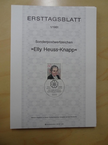 Bund ETB Ersttagsblätter Jahrgang 1981 komplett
