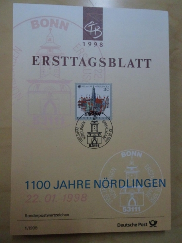 Bund ETB Ersttagsblätter Jahrgang 1998 komplett