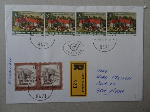 Österreich P498 Schloß Spielfeld als Ganzsachenausschnitt verwendet