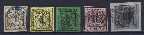 C) Württemberg Mi 1-5 ° meist vollrandig, ME 1.108€