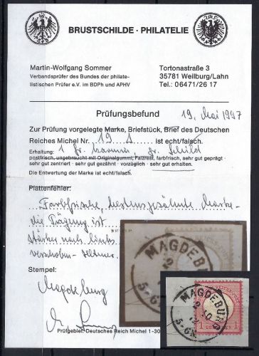 DR 19 Briefstück, Schildprägung stark n. links verschoben, SELTEN !