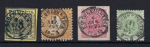 Württemberg Mi 2, 22a, 38, 44 je ideal gestempelt, ME 88€