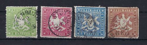 Württemberg Mi 30-33 °, dabei 33 mit rotem K1 Stuttgart, ME 200€